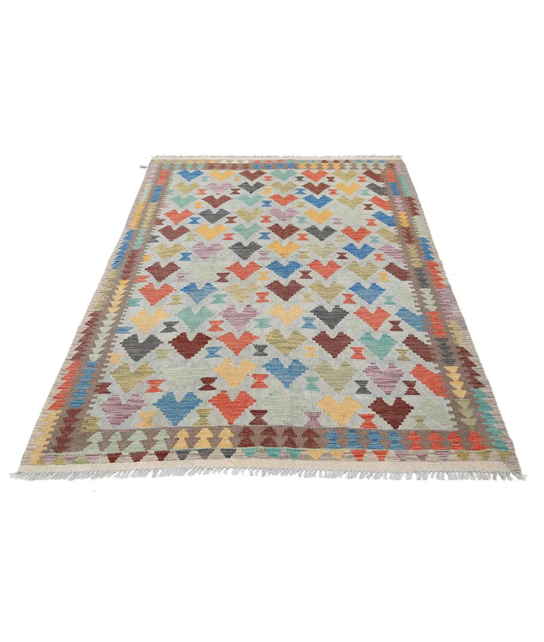Afghan Maimana Kilim Rug 4' 8" x 6' 7" Hand-Woven pattern