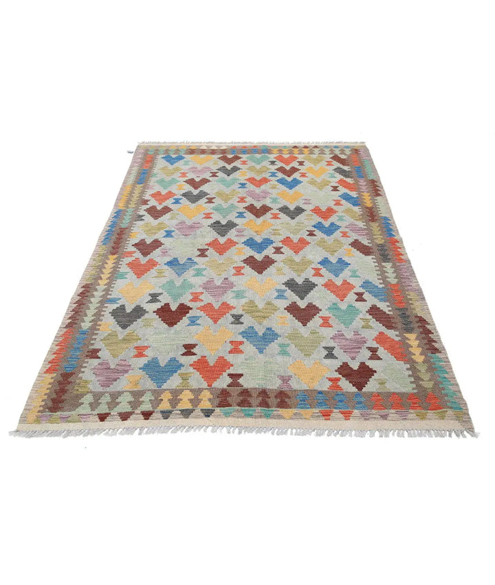 Hand Woven Maimana Kilim Wool Kilim Rug 4' 8" x 6' 7" - No. AT39257