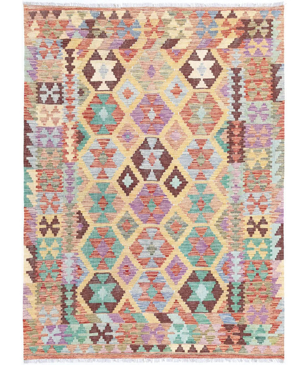 Hand Woven Maimana Kilim Wool Kilim Rug 4' 9" x 6' 5" - No. AT60886