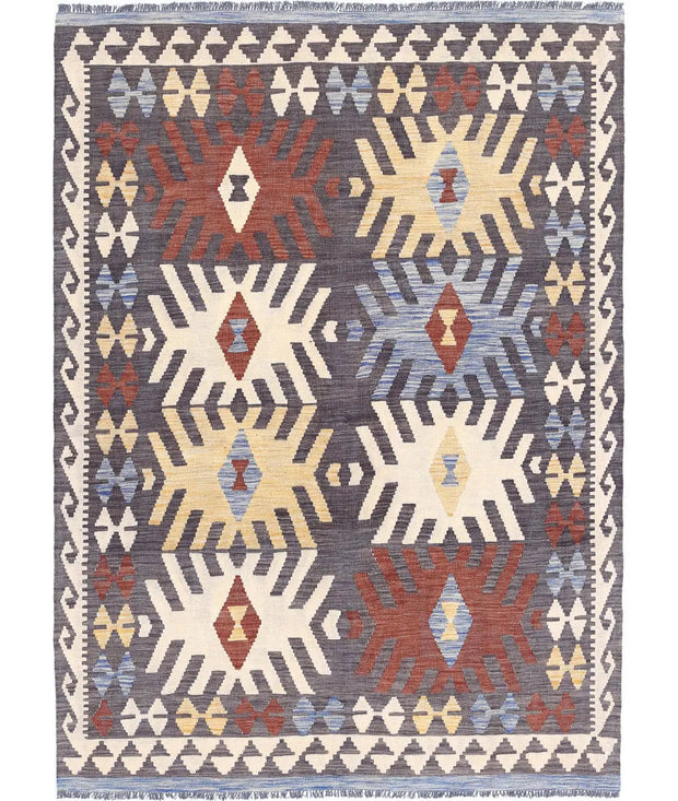 Hand Woven Maimana Kilim Wool Kilim Rug 4' 9" x 6' 6" - No. AT16279