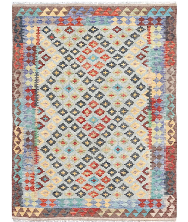 Hand Woven Maimana Kilim Wool Kilim Rug 4' 9" x 6' 6" - No. AT44026