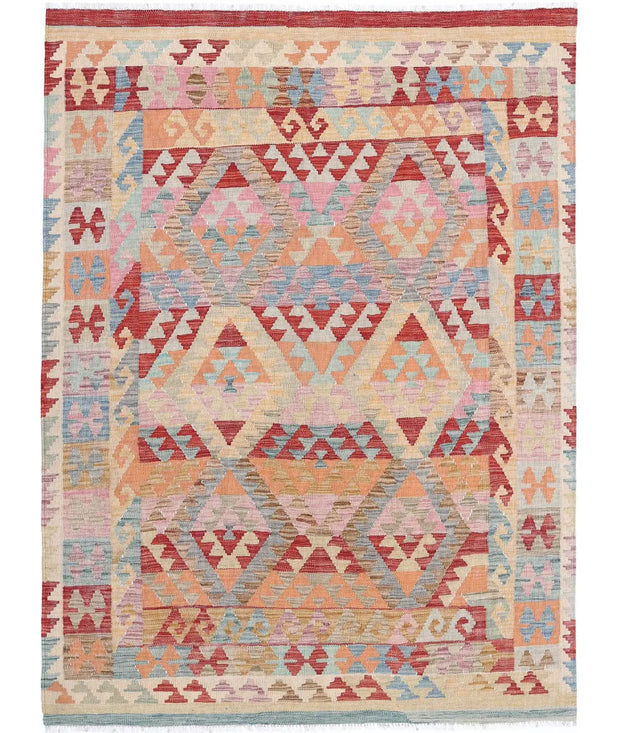Hand Woven Maimana Kilim Wool Kilim Rug 4' 9" x 6' 6" - No. AT74676