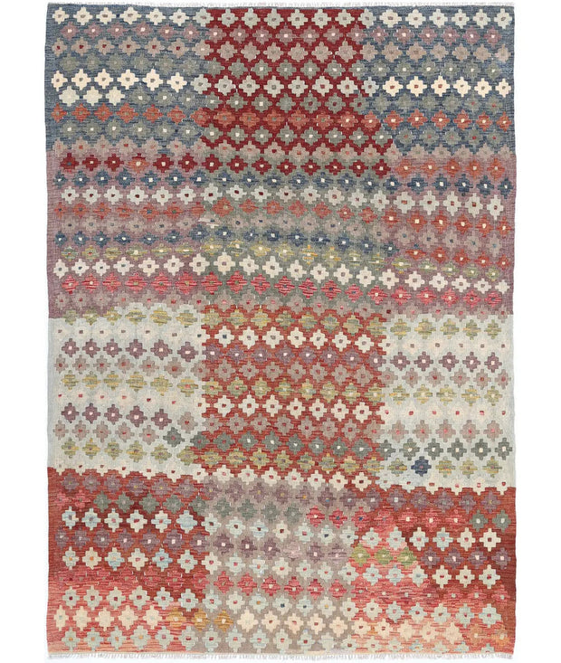 Hand Woven Maimana Kilim Wool Kilim Rug 5' 6" x 7' 10" - No. AT88691