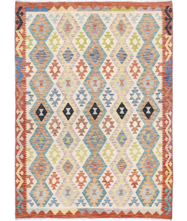 Hand Woven Maimana Kilim Wool Kilim Rug 5' 6" x 7' 7" - No. AT34264