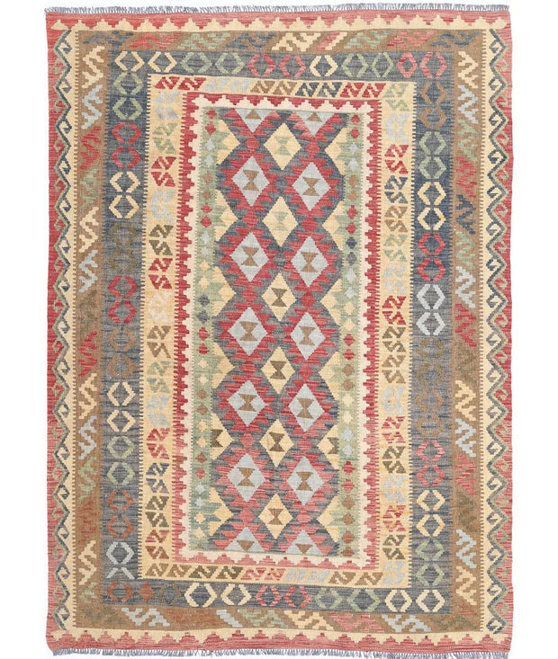 Hand Woven Maimana Kilim Wool Kilim Rug 5' 6" x 7' 8" - No. AT52621