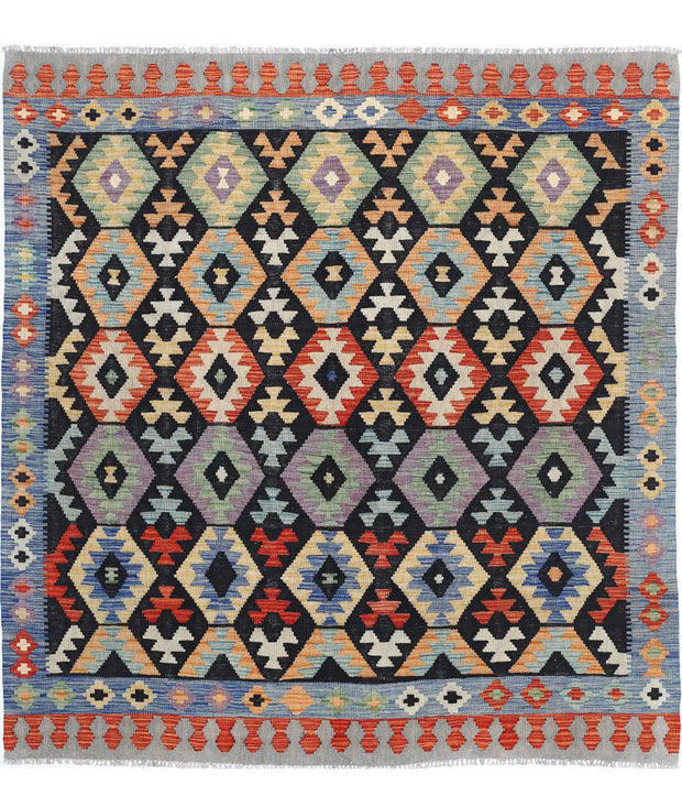 Hand Woven Maimana Kilim Wool Kilim Rug 6' 3" x 6' 7" - No. AT61150
