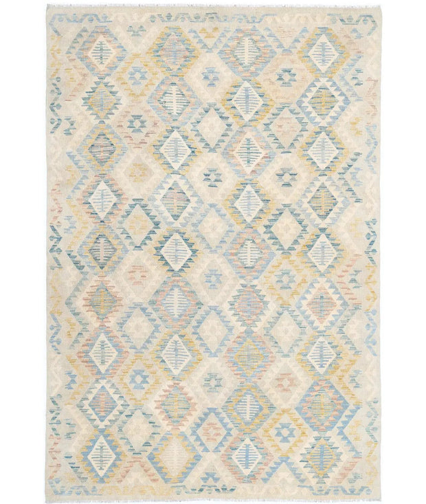 Hand Woven Maimana Kilim Wool Kilim Rug 6' 4" x 9' 4" - No. AT62713