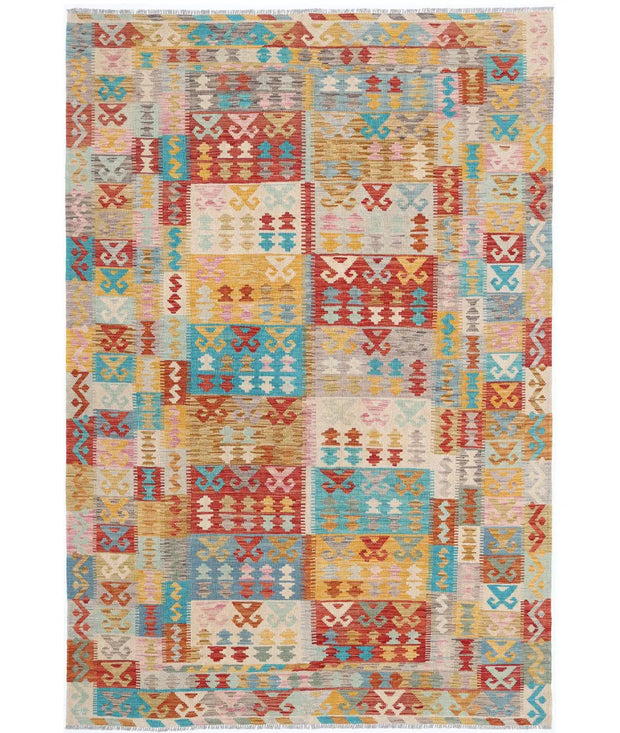Hand Woven Maimana Kilim Wool Kilim Rug 6' 4" x 9' 8" - No. AT30216