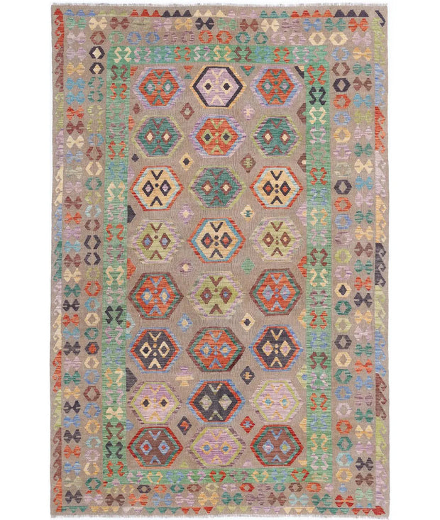 Hand Woven Maimana Kilim Wool Kilim Rug 6' 4" x 9' 9" - No. AT75094