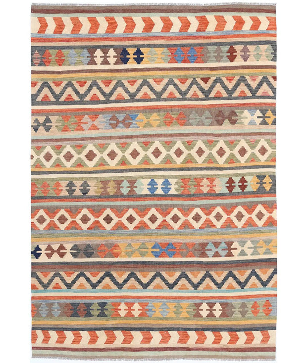 Hand Woven Maimana Kilim Wool Kilim Rug 6' 5" x 9' 5" - No. AT93818