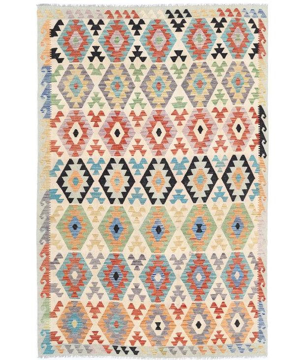 Hand Woven Maimana Kilim Wool Kilim Rug 6' 6" x 9' 10" - No. AT79070