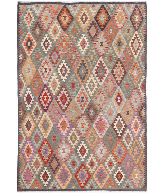 Hand Woven Maimana Kilim Wool Kilim Rug 6' 6" x 9' 6" - No. AT99667
