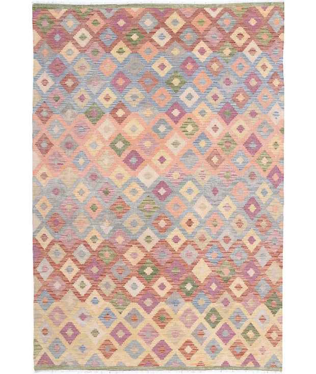 Hand Woven Maimana Kilim Wool Kilim Rug 6' 6" x 9' 9" - No. AT22603