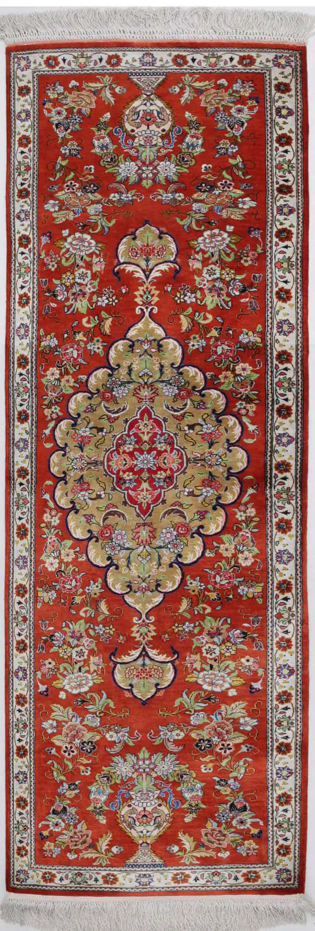 Hand Knotted Masterpiece Oriental Qum Silk Rug 1' 7" x 5' 3" - No. AT82689