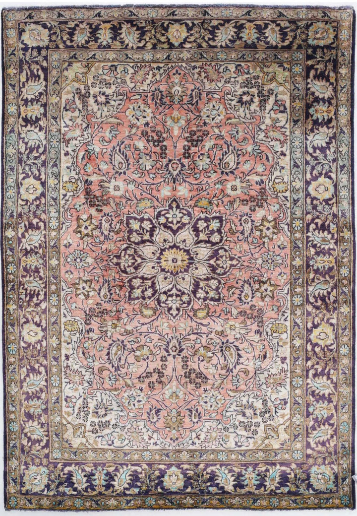 Blue Oriental Qum Rug 3'4" x 4'10" Hand-Knotted | No. AT10178