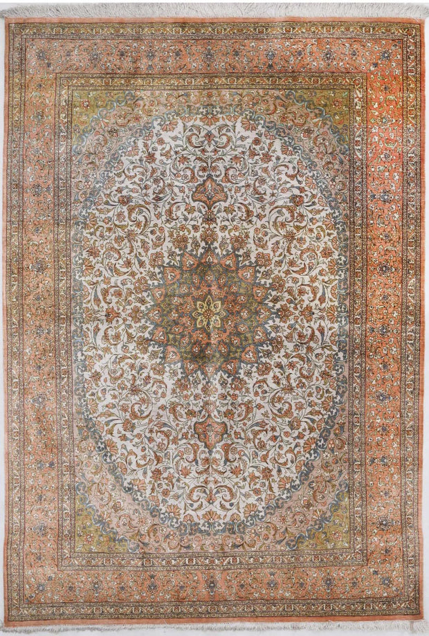 Hand Knotted Masterpiece Oriental Qum Silk Rug 4' 3" x 6' 5" - No. AT78245
