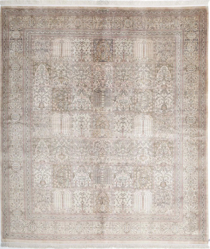 Brown Oriental Qum Silk Rug 6'3" x 7'1" Hand-Knotted | No. AT79940