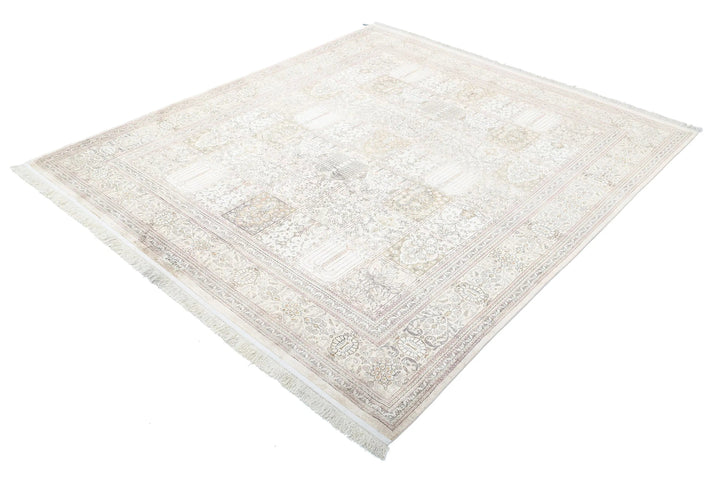 Brown Oriental Qum Silk Rug 6'3" x 7'1" Hand-Knotted | No. AT79940