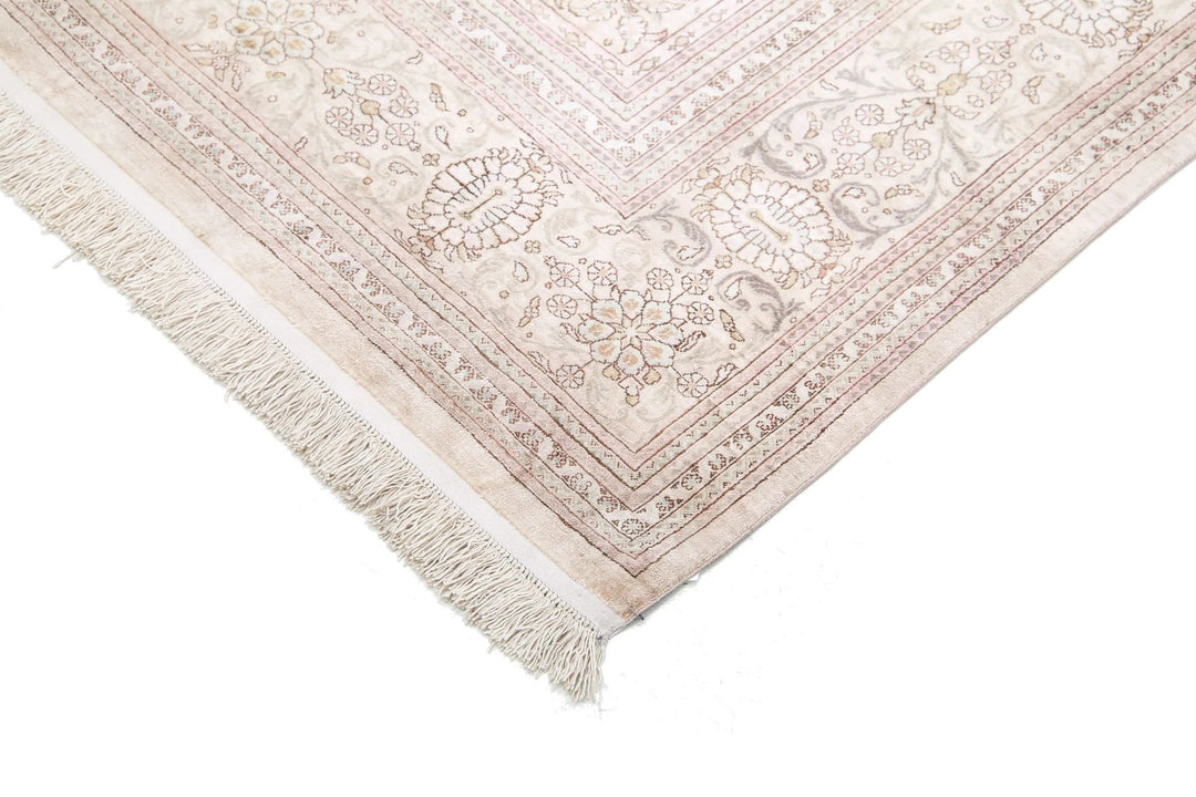 Brown Oriental Qum Silk Rug 6'3" x 7'1" Hand-Knotted | No. AT79940
