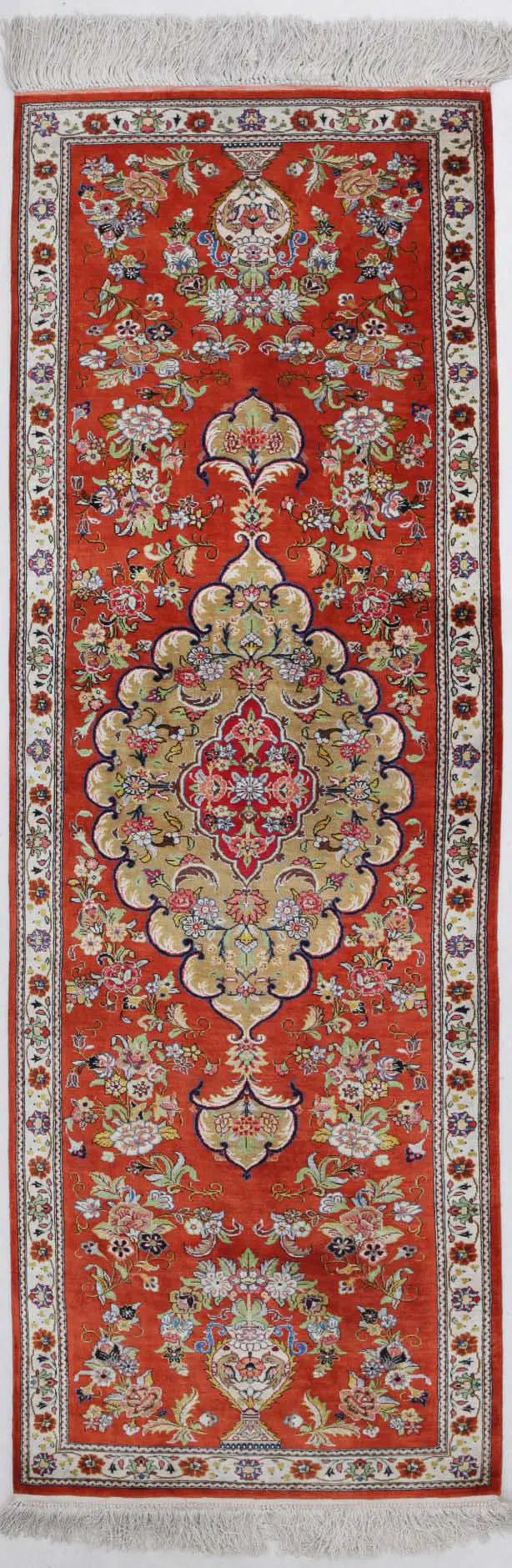 Hand Knotted Masterpiece Oriental Qum Silk Rug 1' 7" x 5' 3" - No. AT49731