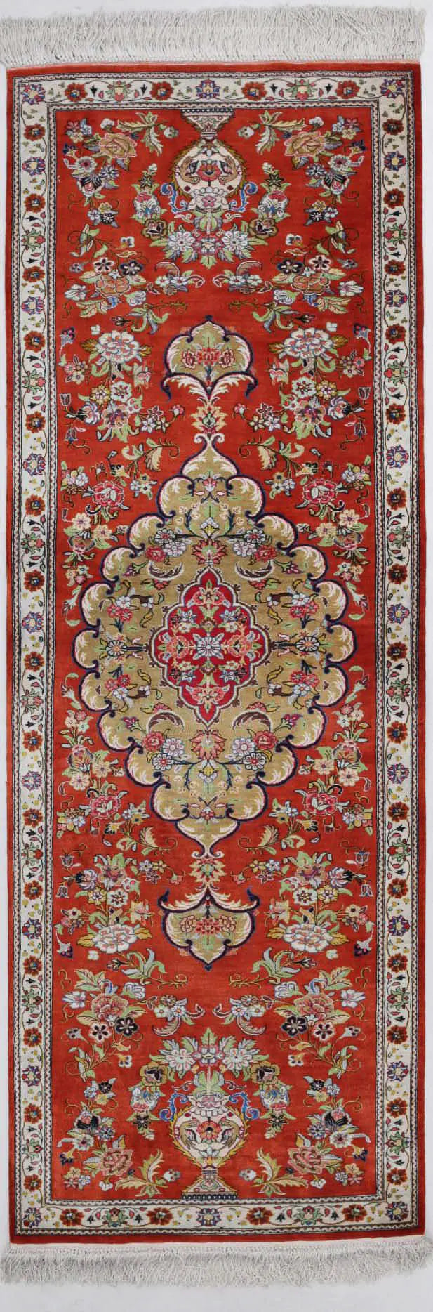 Hand Knotted Masterpiece Oriental Qum Silk Rug 1' 7" x 5' 3" - No. AT73579