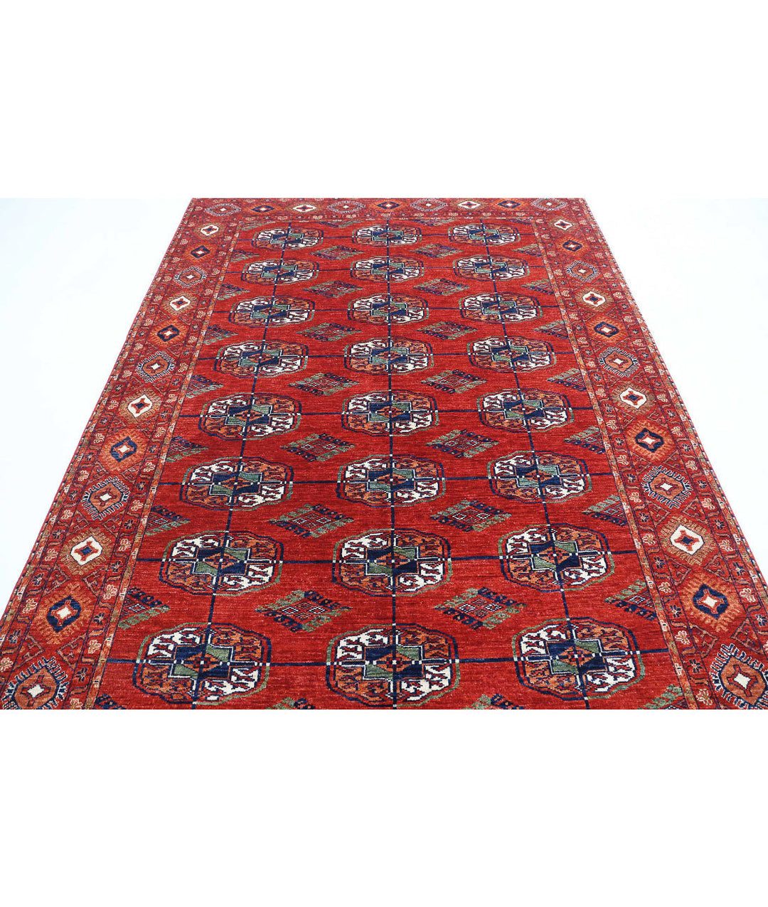 Rust Afghan Bokhara Rug 6' 4" x 9' 6" Hand-Knotted | No. AT27697