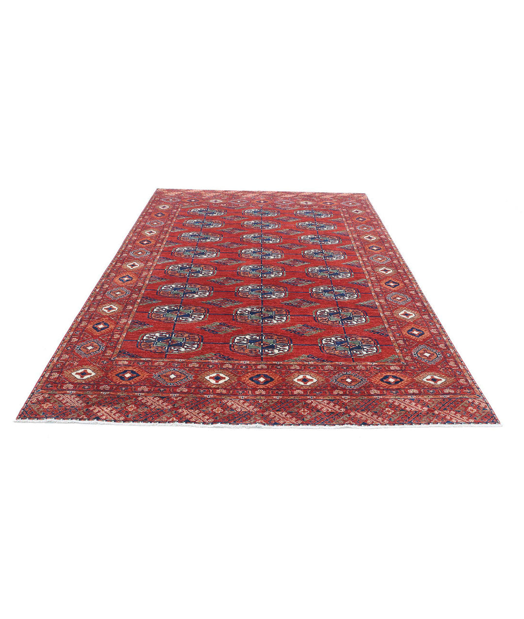 Rust Afghan Bokhara Rug 6' 4" x 9' 6" Hand-Knotted | No. AT27697