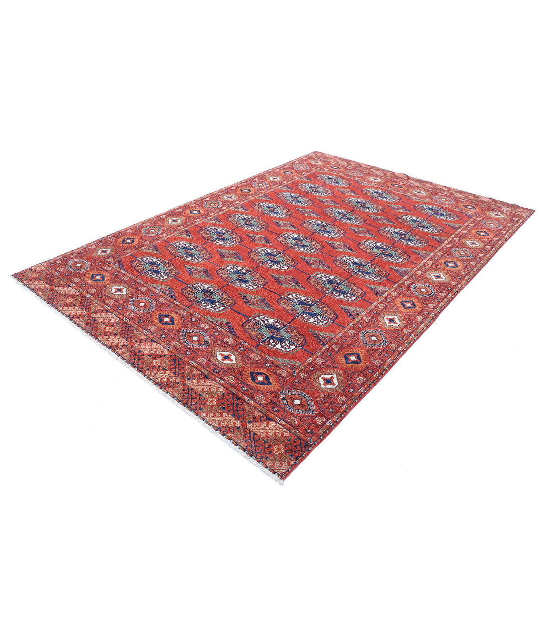 Rust Afghan Bokhara Rug 6' 4" x 9' 6" Hand-Knotted | No. AT27697