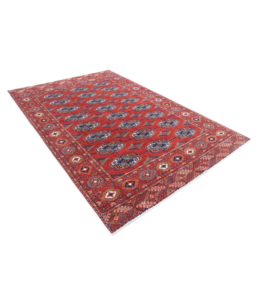 Rust Afghan Bokhara Rug 6' 4" x 9' 6" Hand-Knotted | No. AT27697
