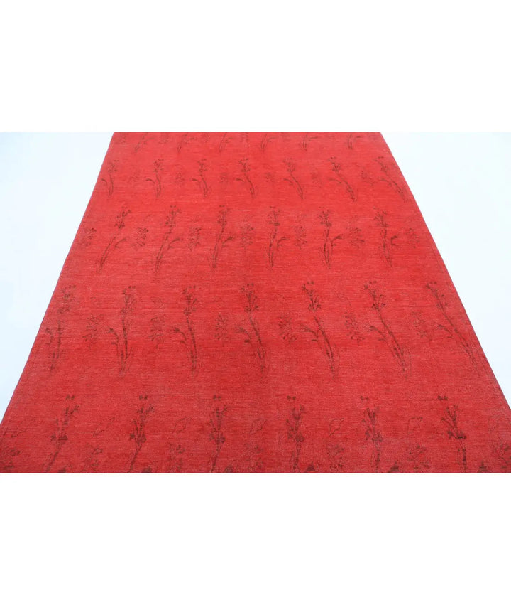 Red Afghan Overdye Rug 5' 11" x 8' 8" Hand-Knotted | No. AT70434