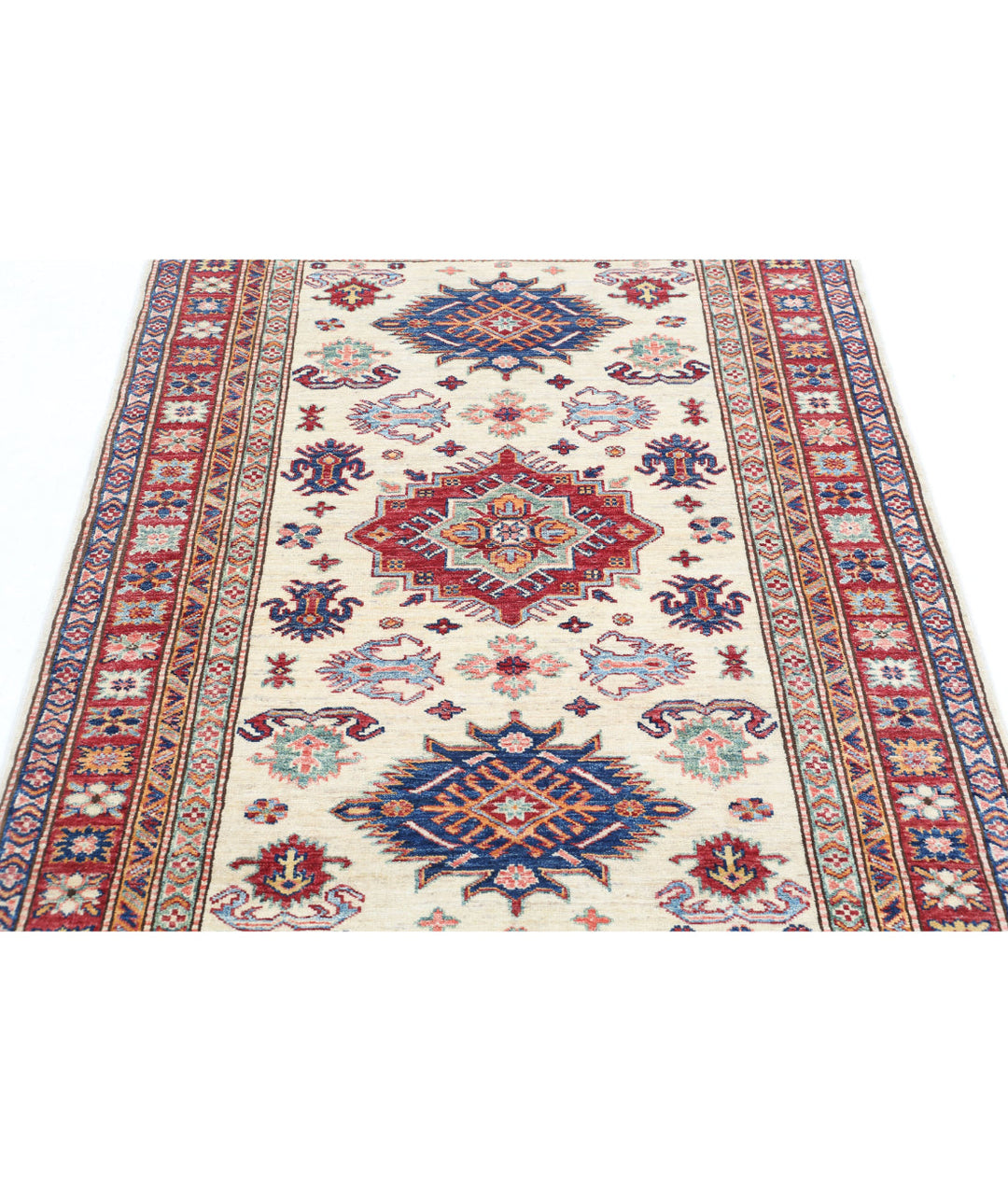 Afghan Royal Kazak Rug 4' 0" x 5' 5" Hand-Knotted | No. AT10269