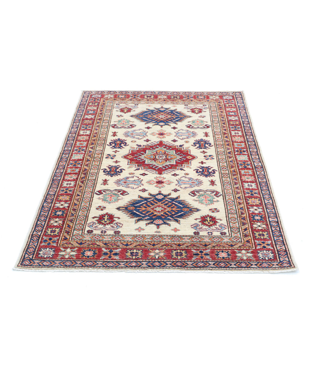 Afghan Royal Kazak Rug 4' 0" x 5' 5" Hand-Knotted | No. AT10269
