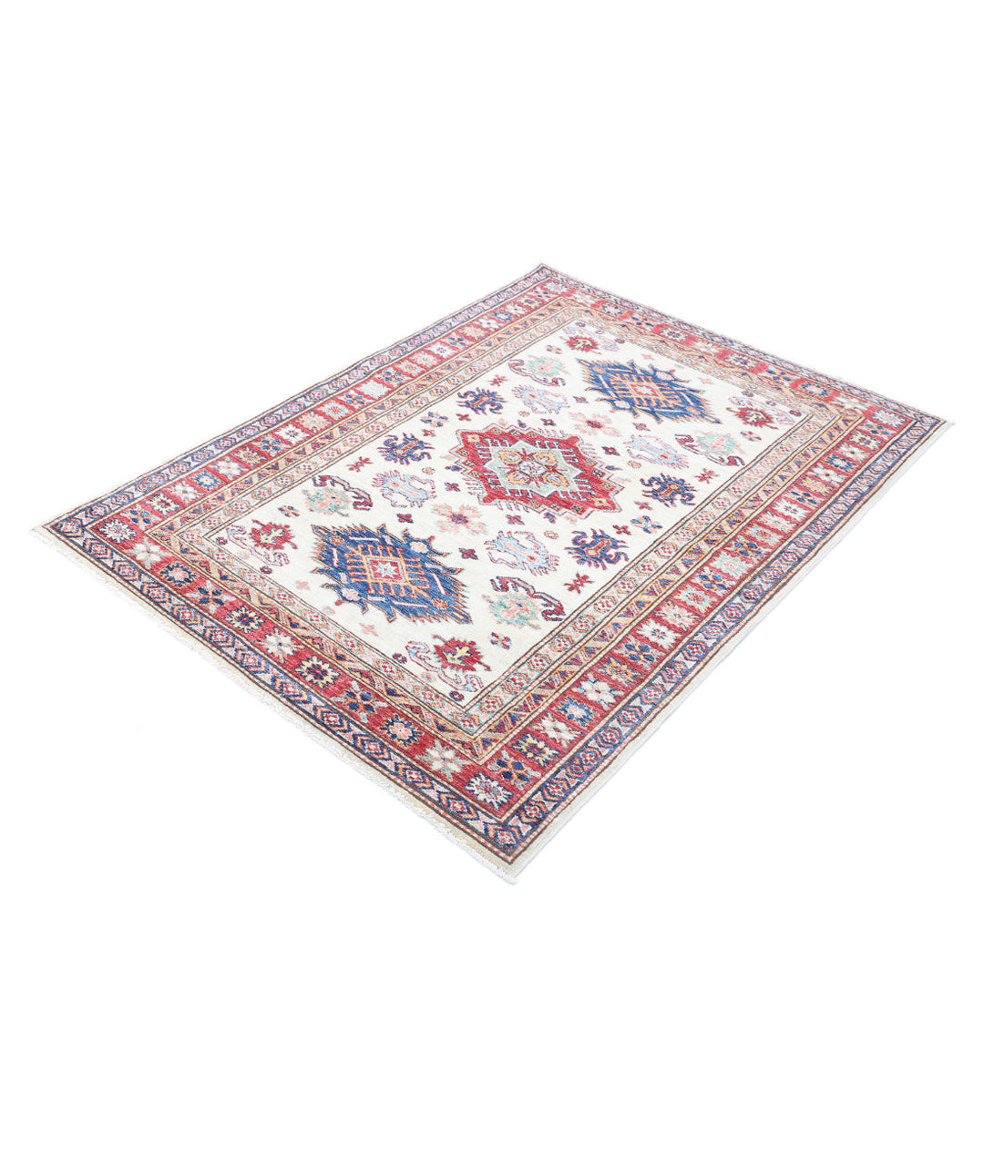 Afghan Royal Kazak Rug 4' 0" x 5' 5" Hand-Knotted | No. AT10269