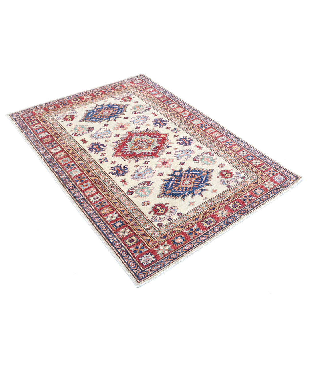 Afghan Royal Kazak Rug 4' 0" x 5' 5" Hand-Knotted | No. AT10269