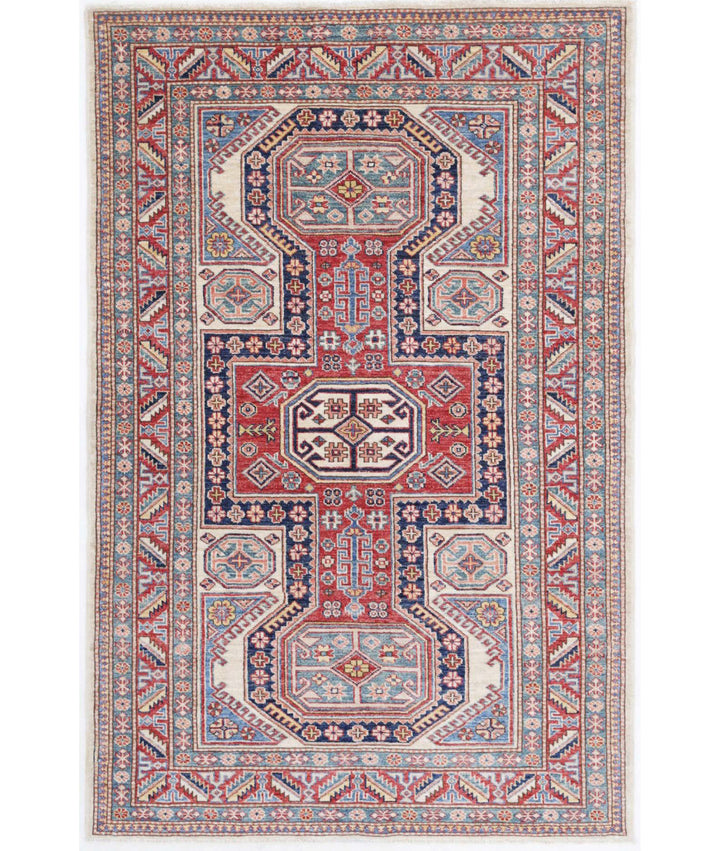 Afghan Royal Kazak Rug 4' 2" x 6' 6" Hand-Knotted | No. AT14216
