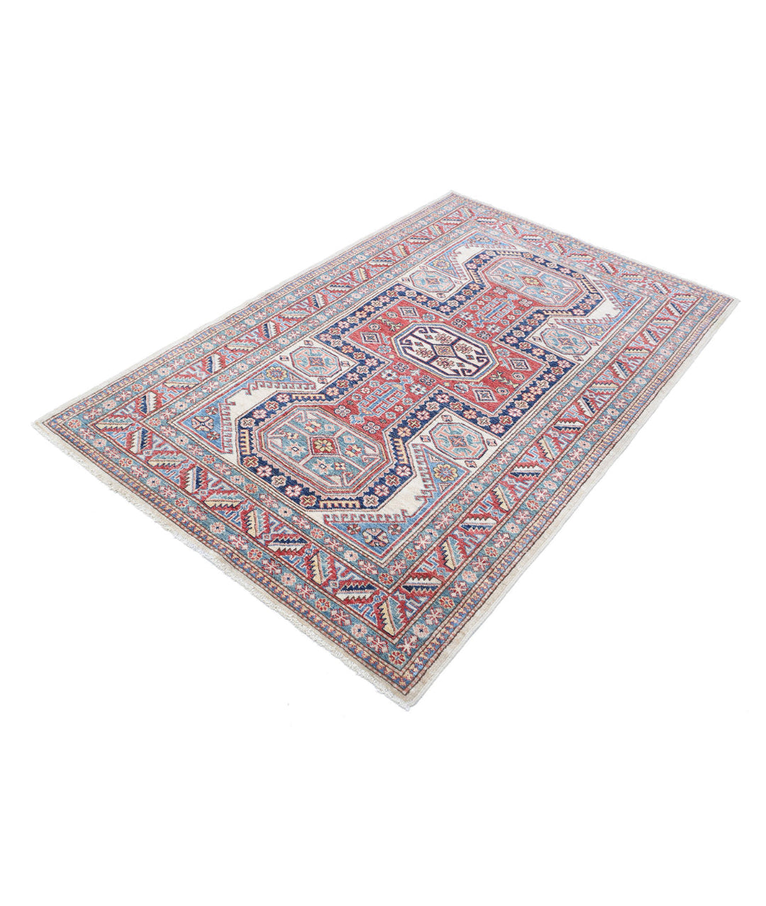 Afghan Royal Kazak Rug 4' 2" x 6' 6" Hand-Knotted | No. AT14216