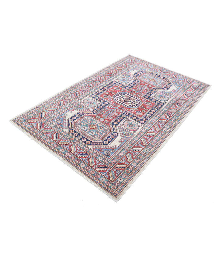 Afghan Royal Kazak Rug 4' 2" x 6' 6" Hand-Knotted | No. AT14216