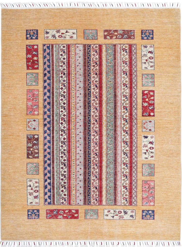Gold Afghan Oriental Rug 4' 11" x 6' 6" Hand-Knotted | No. AT17354