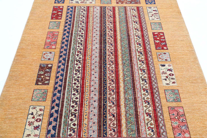 Gold Afghan Oriental Rug 4' 11" x 6' 6" Hand-Knotted | No. AT17354