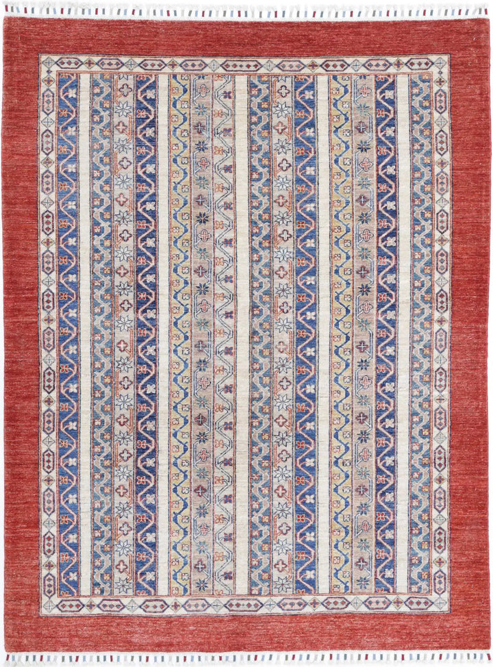 Red Afghan Oriental Rug 4' 9" x 6' 6" Hand-Knotted | No. AT96393