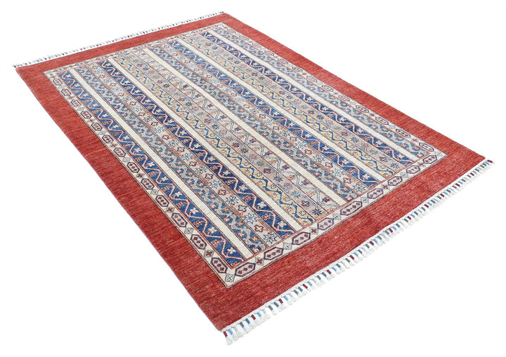 Red Afghan Oriental Rug 4' 9" x 6' 6" Hand-Knotted | No. AT96393