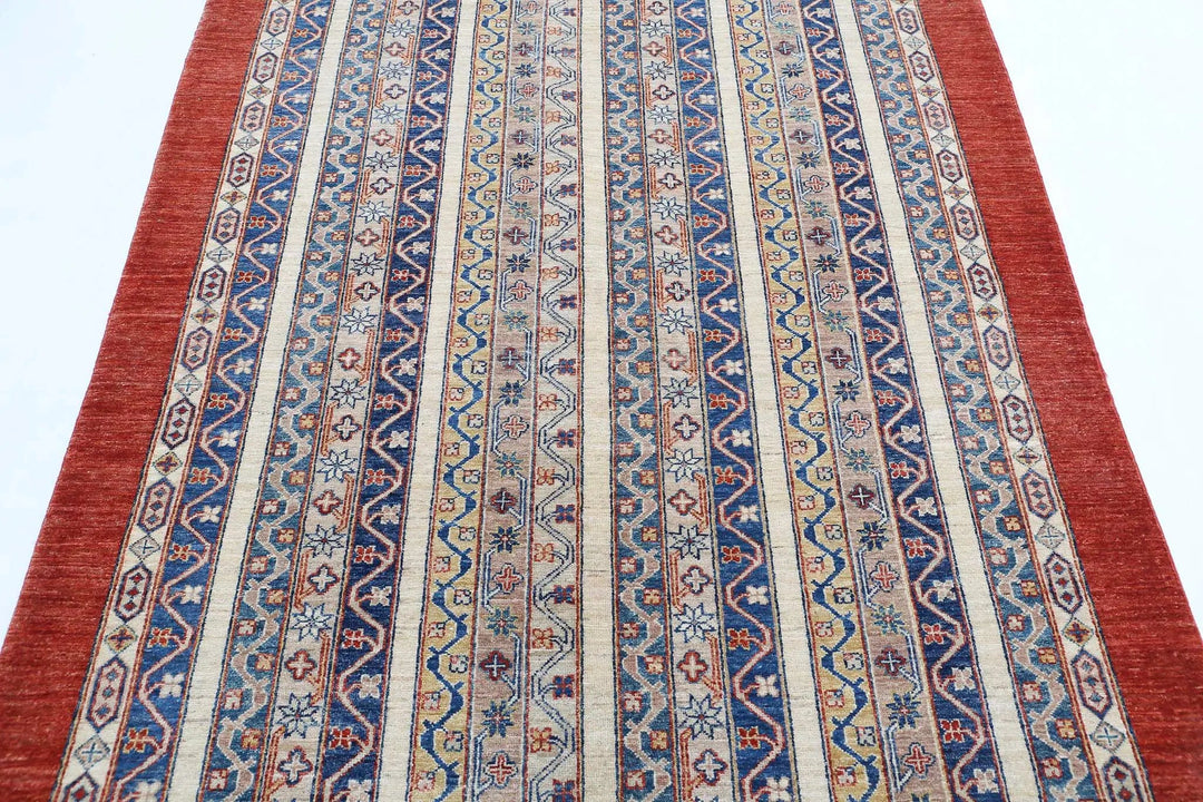 Red Afghan Oriental Rug 4' 9" x 6' 6" Hand-Knotted | No. AT96393