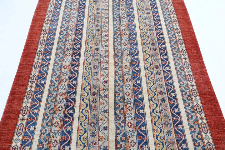 Red Afghan Oriental Rug 4' 9" x 6' 6" Hand-Knotted | No. AT96393
