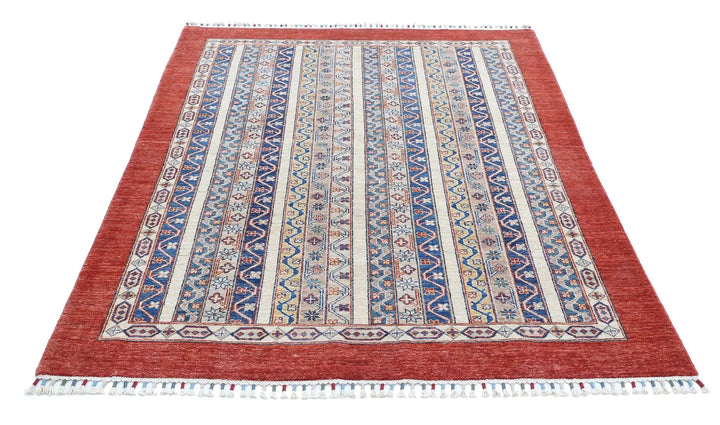 Red Afghan Oriental Rug 4' 9" x 6' 6" Hand-Knotted | No. AT96393