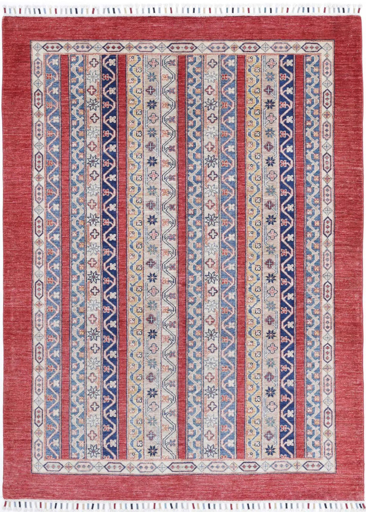 Red Afghan Oriental Rug 4' 9" x 6' 7" Hand-Knotted | No. AT78381