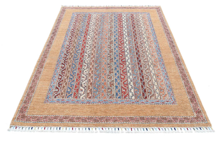 Gold Afghan Shaal Rug 4' 9" x 7' 2" Hand-Knotted | No. AT74589
