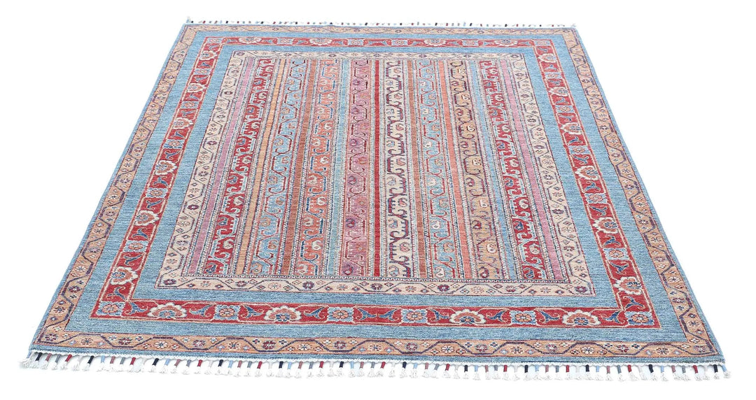Blue Afghan Oriental Rug 5' 0" x 5' 9" Hand-Knotted | No. AT84254