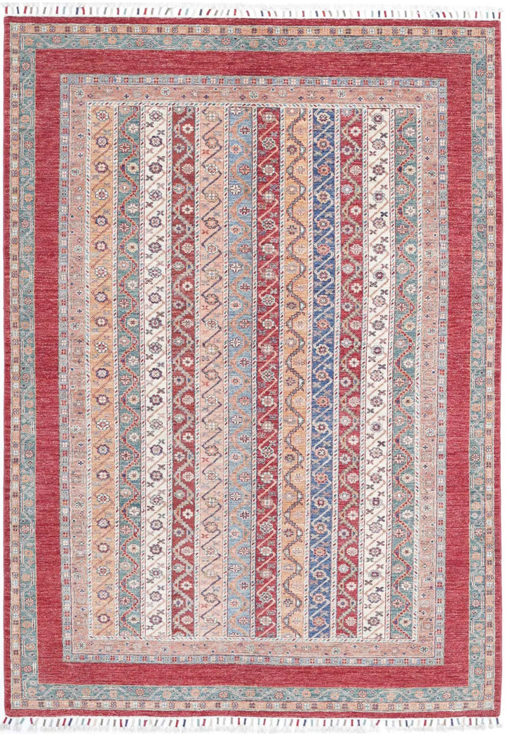 Red Afghan Shaal Rug 5' 4" x 7' 10" Hand-Knotted | No. AT92181