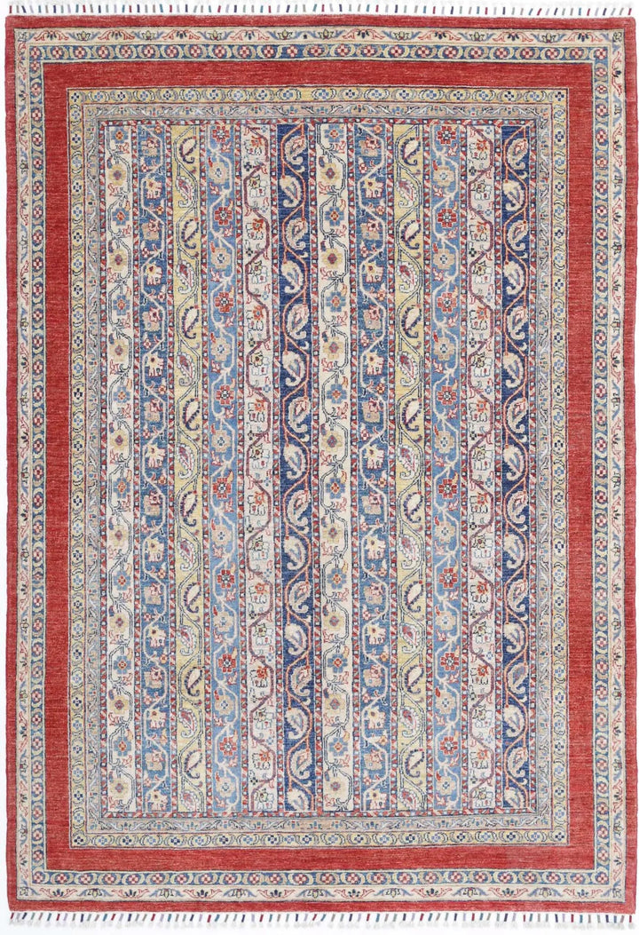 Red Afghan Oriental Rug 5' 4" x 8' 8" Hand-Knotted | No. AT26165
