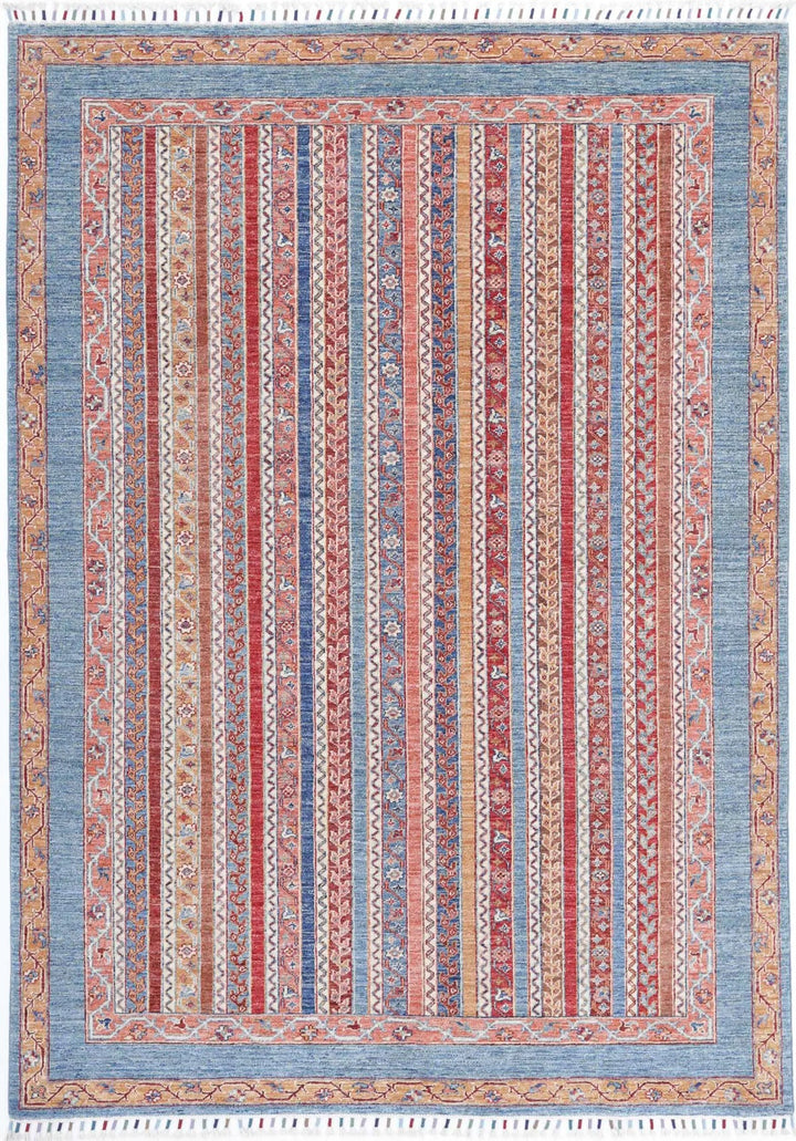 Blue Afghan Shaal Rug 5'6" x 7'10" Hand-Knotted | No. AT11199